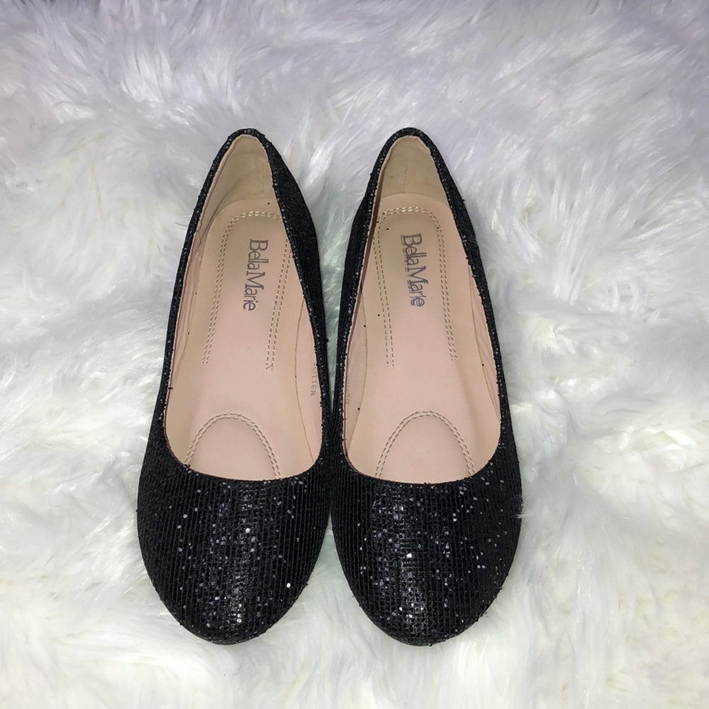 Girls Black Glitter Flats- Size 6